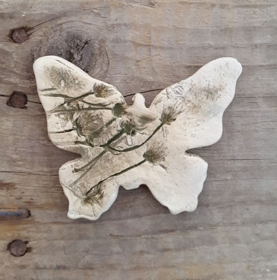 Rustic Flowers Ceramic Butterfly Brooch