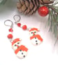 Clay Snowman Pendant on a Red and White Beaded Necklace and Earrings - Image 3