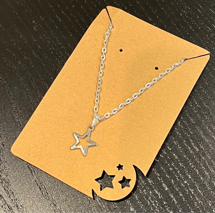 Hollow Star Silver Necklace Adjustable Chain Celestial Jewellery