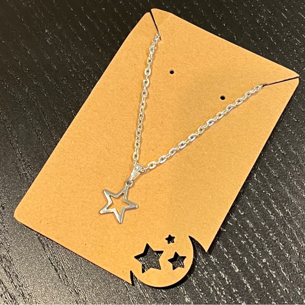 Hollow Star Silver Necklace Adjustable Chain Celestial Jewellery
