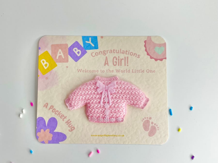 New Baby Girl Pink Cardigan Large Pocket Hug Gift