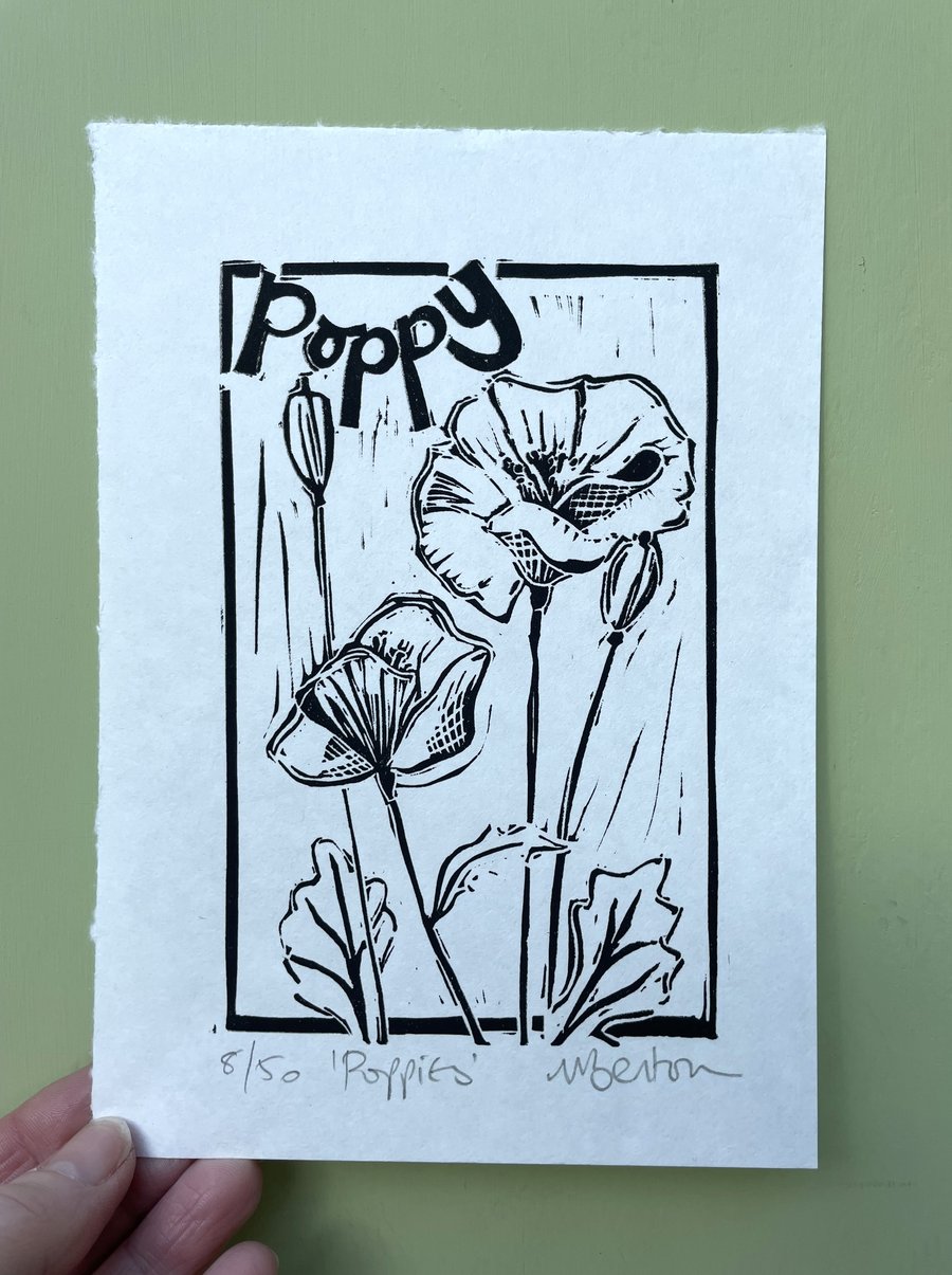 'Poppies' Small Lino Print