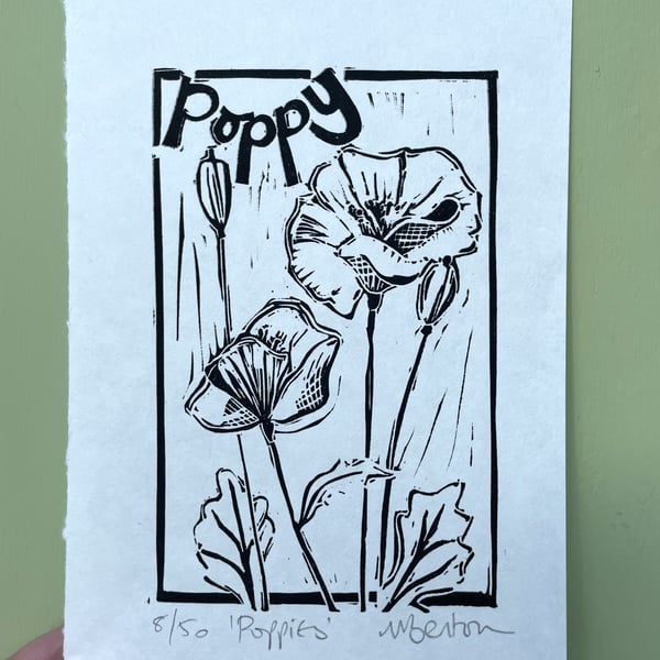 'Poppies' Small Lino Print