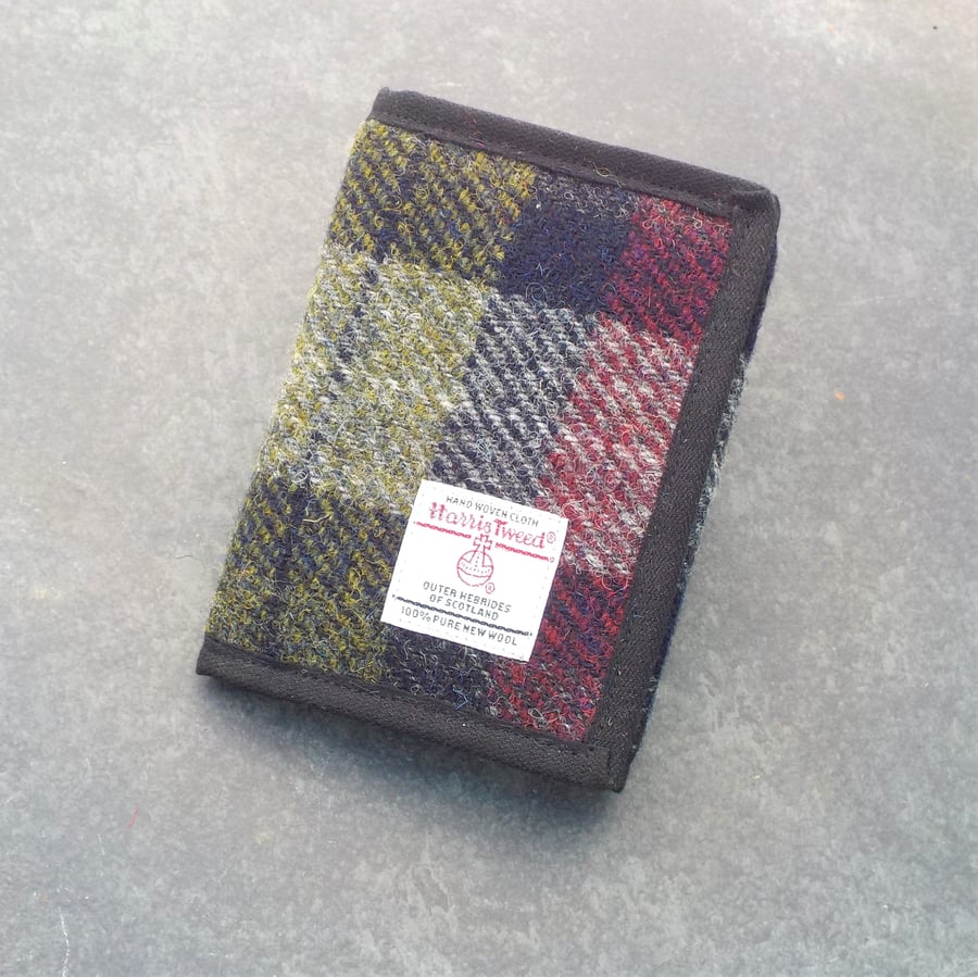 Wallet fabric billfold Harris tweed wine red olive green gift for men