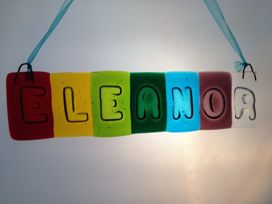 Fused Glass Rainbow Name Pane