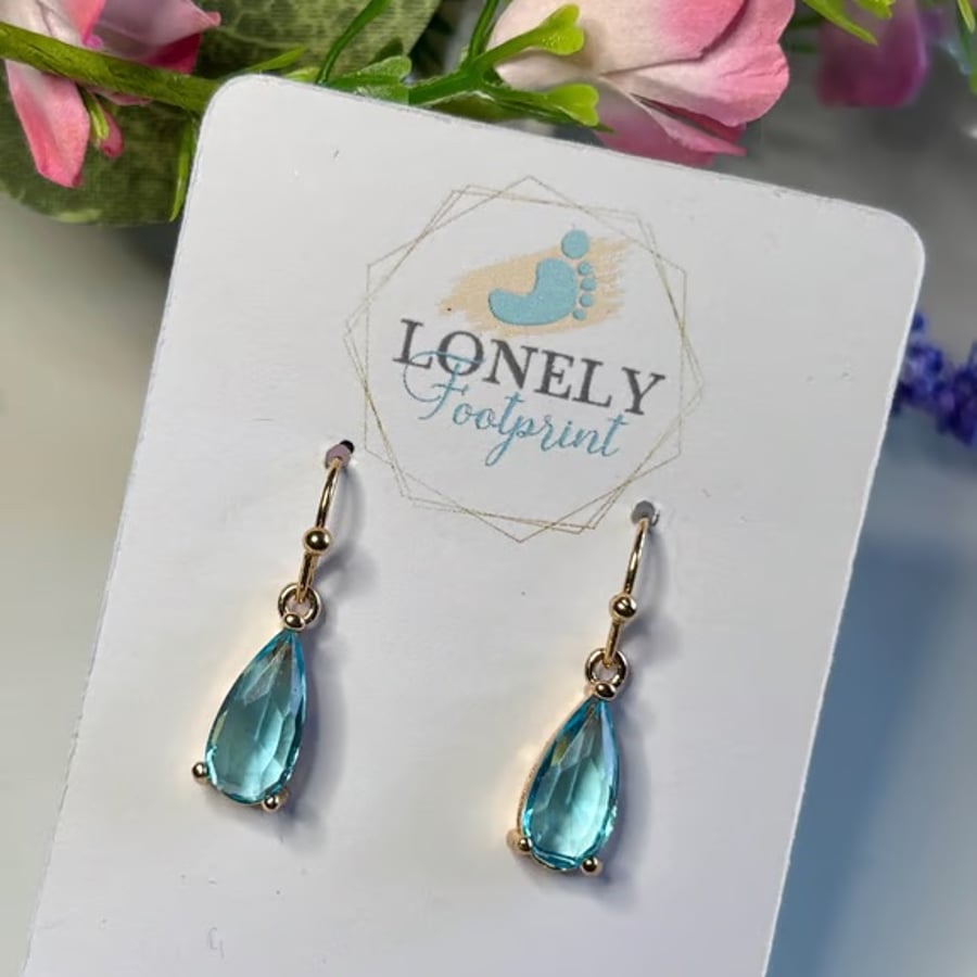 Blue Crystal Earrings, Pendant Earrings, Handmade Jewellery 