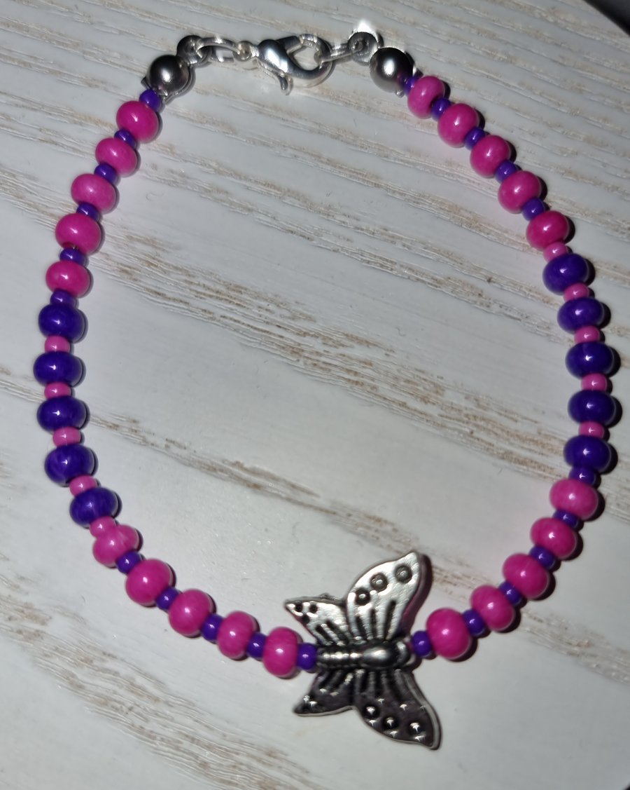 Kids Pink and Purple butterfly bracelet 