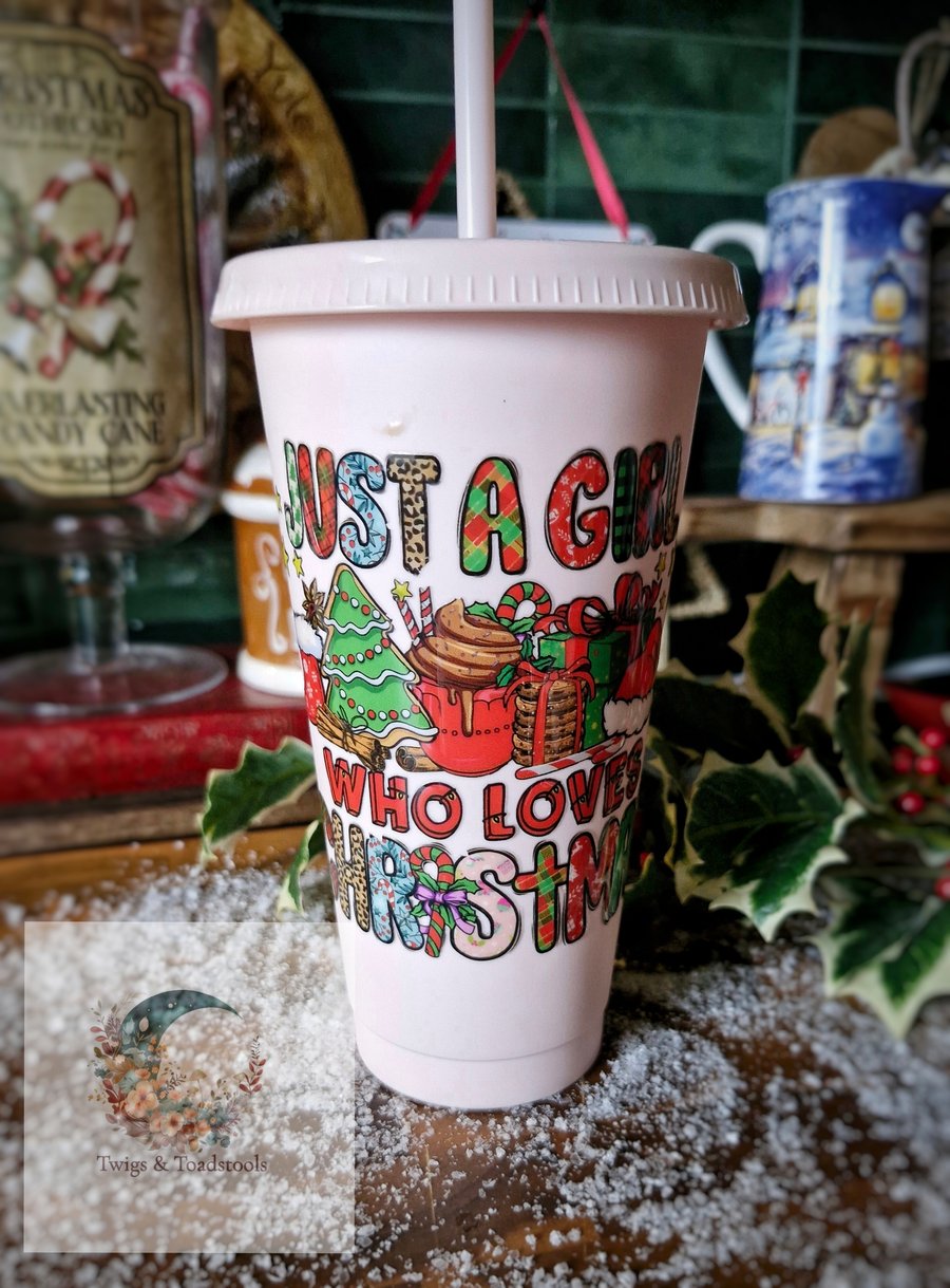 Just a girl who loves christmas cold cup tumbler