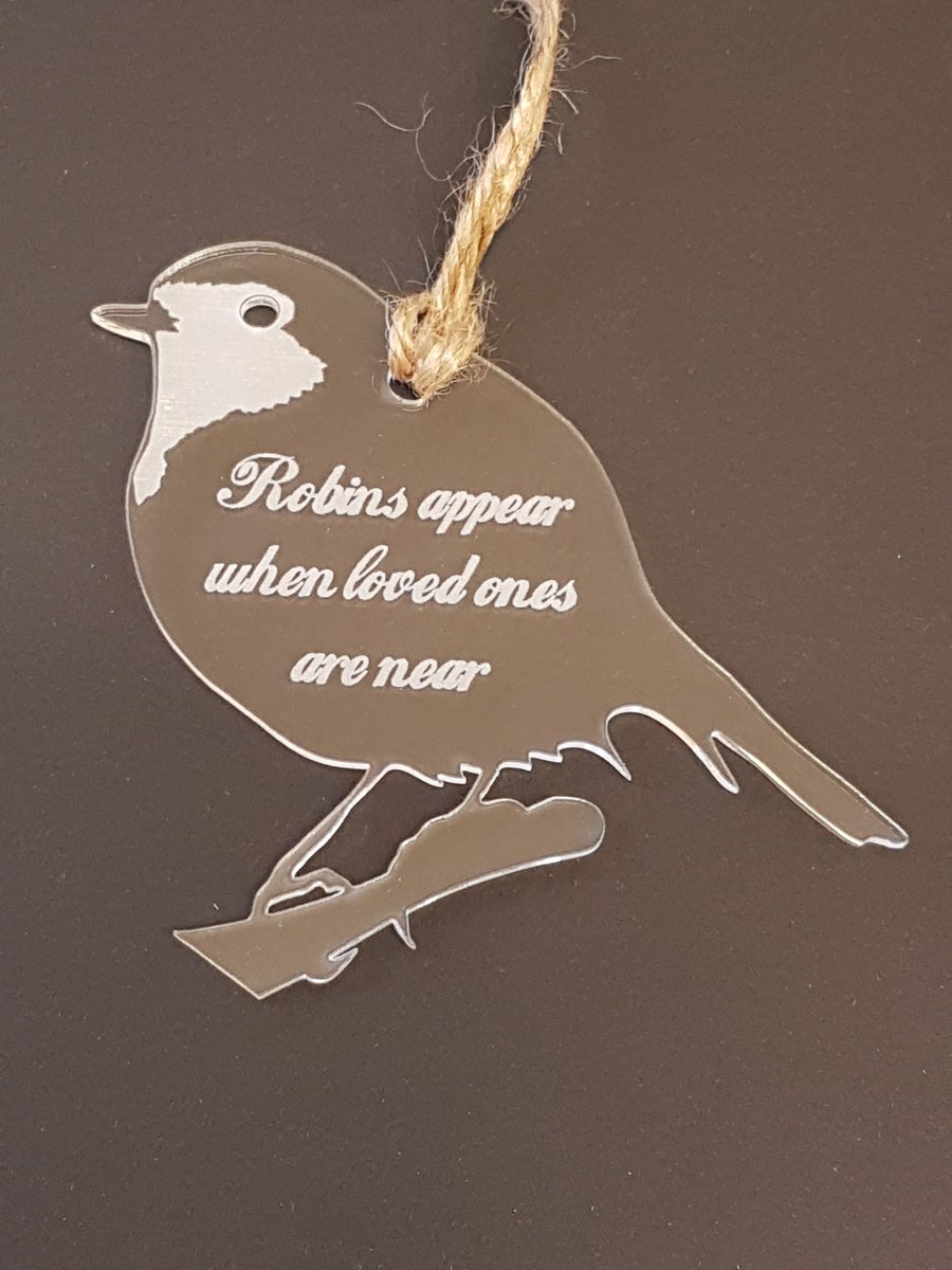 Acrylic Christmas Xmas Remembrance Bauble Robins Appear - Clear