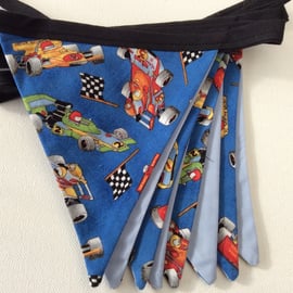 Race car Bunting, Blue Fabric, Racing Team, Race cars