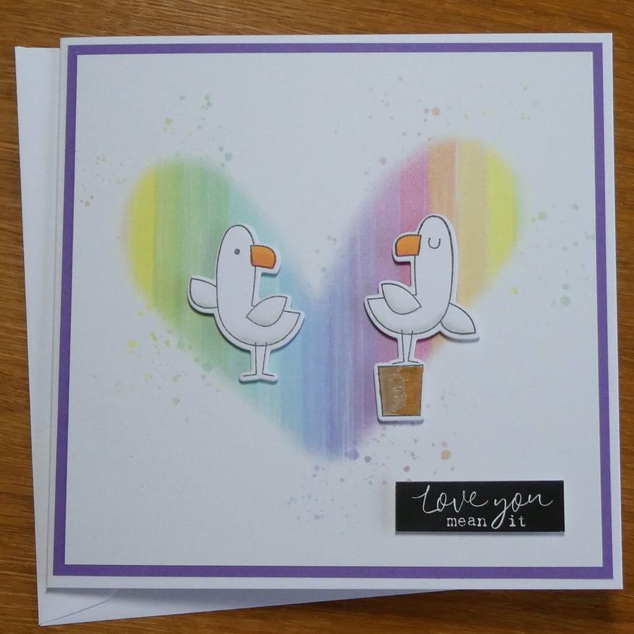 Rainbow Heart Gull Card - Valentine's, Anniversary, Birthday