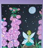 Illustration of a Fairy sitting on a log amongst the foxgloves at night.   - Image 4
