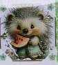 Cute Hedgehog - Hand Crafted Decoupage Greeting Birthday Card - Blank (3290)