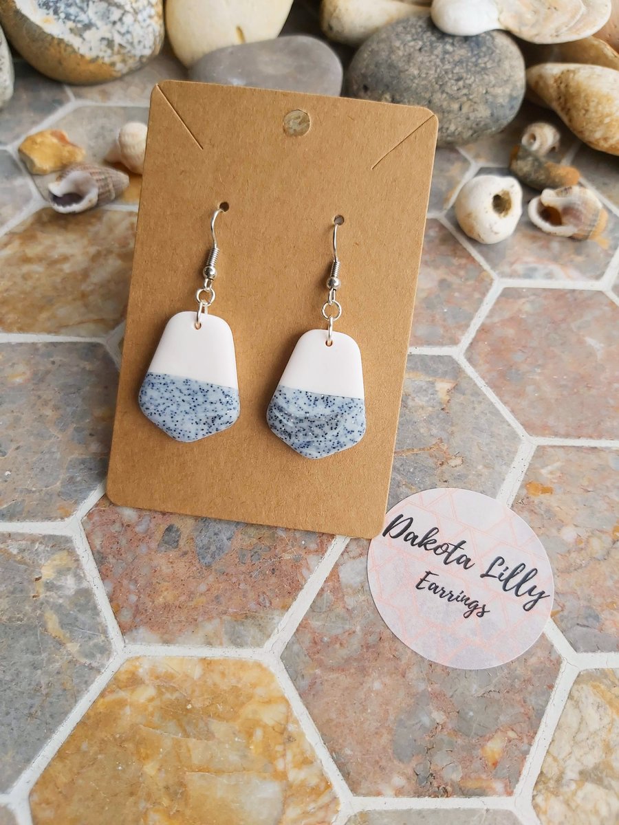 White and granite effect polymer clay earrings