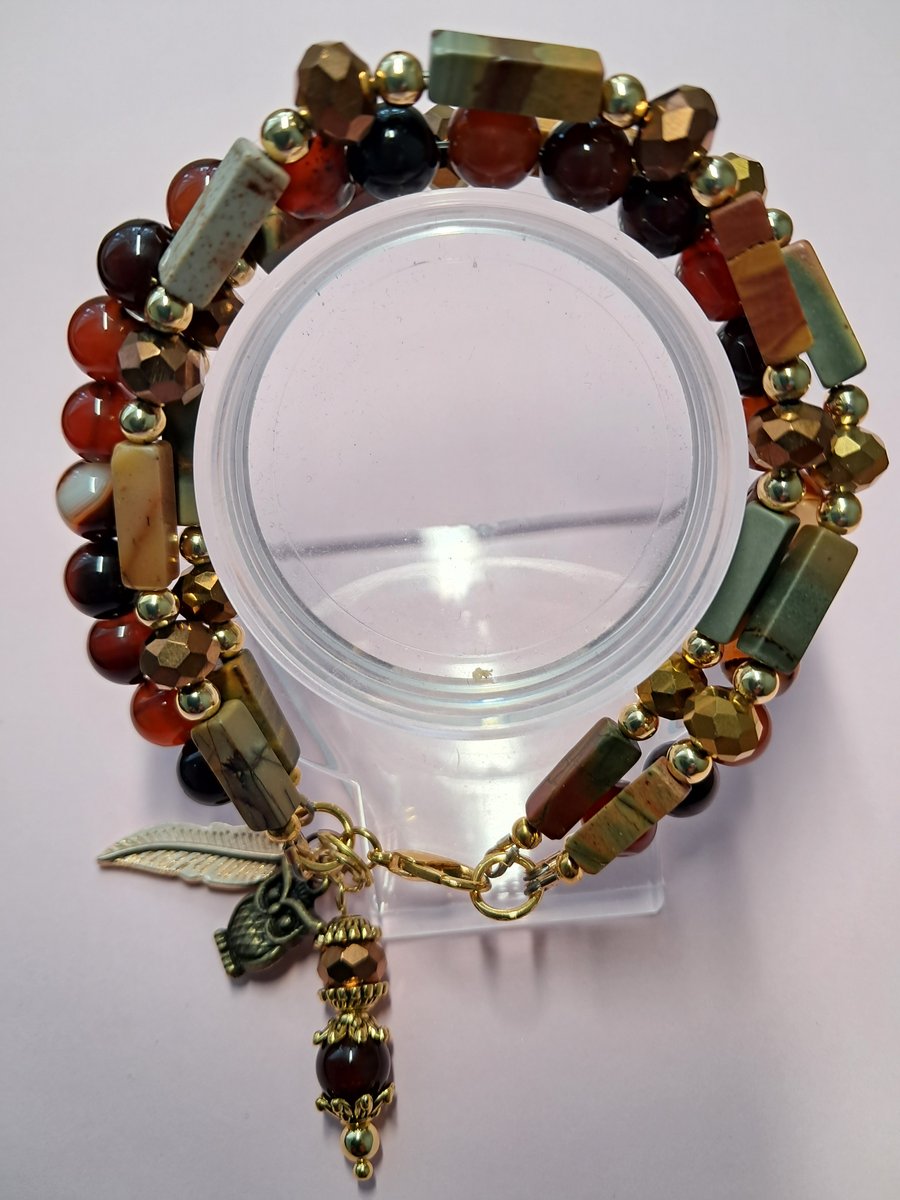 Agate and Jasper Stack Charm Bracelet Handmade