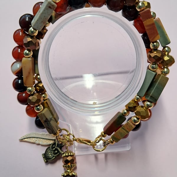 Agate and Jasper Stack Charm Bracelet Handmade
