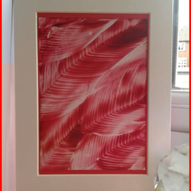 Red feather original encaustic art painting 