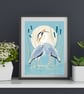 Bird Art Print - Moonlit Herons Mounted art print