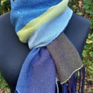 Handwoven Lightweight Cotton Blend Wrap Scarf in Blue and Yellow
