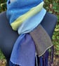 Handwoven Lightweight Cotton Blend Wrap Scarf in Blue and Yellow