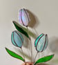 Individual iridescent teal blue stained glass tulip stem, handmade flowers - Image 4