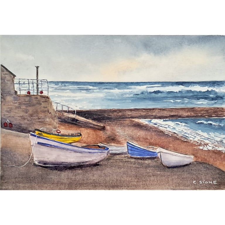 Boats at Sennen Cove, Cornwall,  Original Watercolour Painting Mounted
