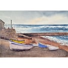 Boats at Sennen Cove, Cornwall,  Original Watercolour Painting Mounted