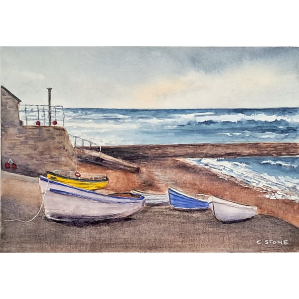 Boats at Sennen Cove, Cornwall,  Original Watercolour Painting Mounted