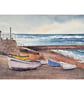 Boats at Sennen Cove, Cornwall,  Original Watercolour Painting Mounted