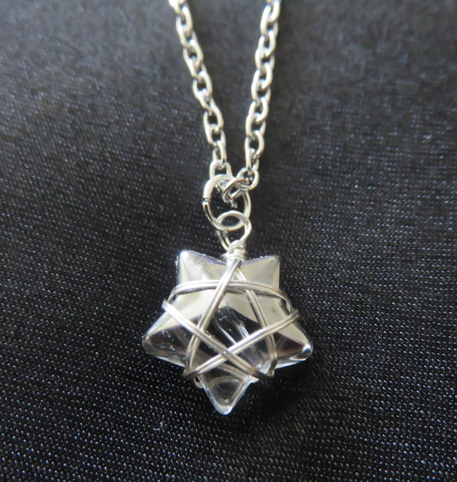 Wire Wrapped Star Necklace - Grey Clear