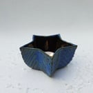 Candle Holder in black porcelain, with carved texture - blue star