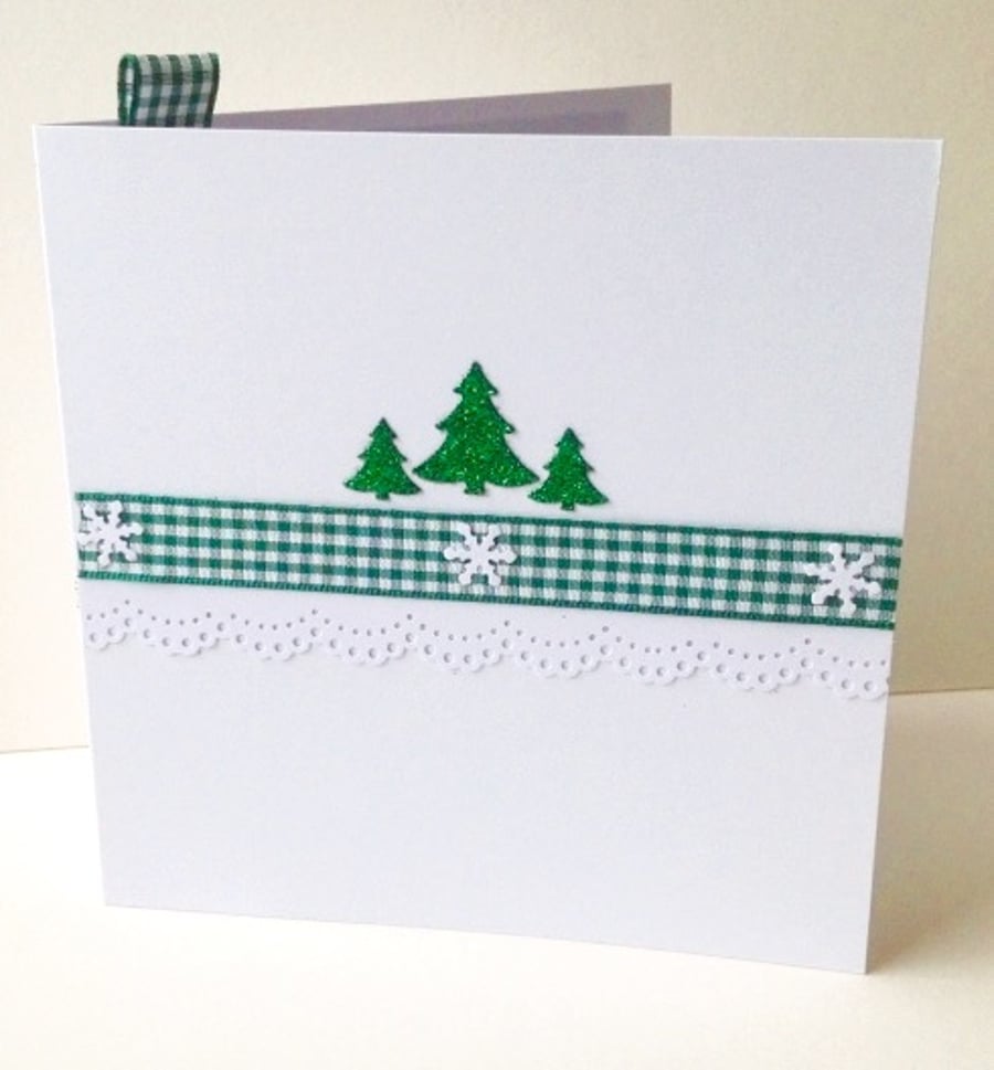 Christmas Card pk of 5,'Xmas Green'Handmade Christmas Cards,Can Be Personalised