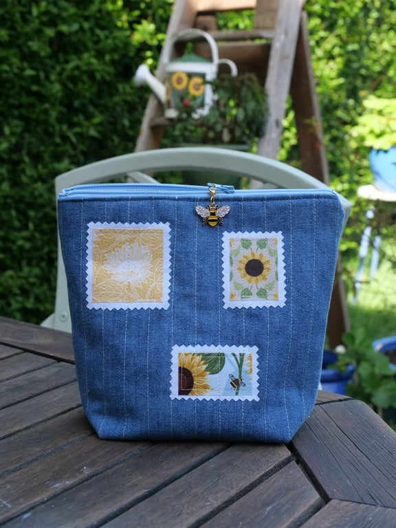 Sunflowers and bees make-up bag
