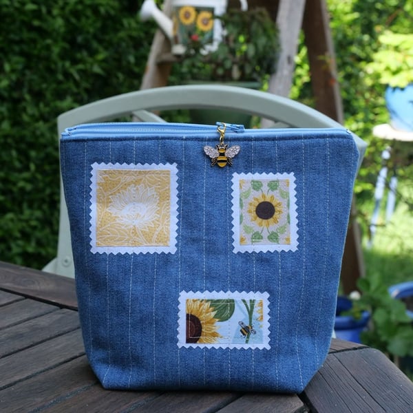 Sunflowers and bees make-up bag