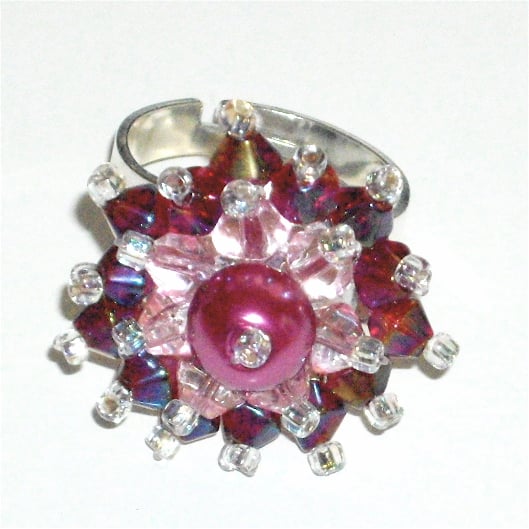 Pink Pearl and Crystal Bead Bling Ring - UK Free Post
