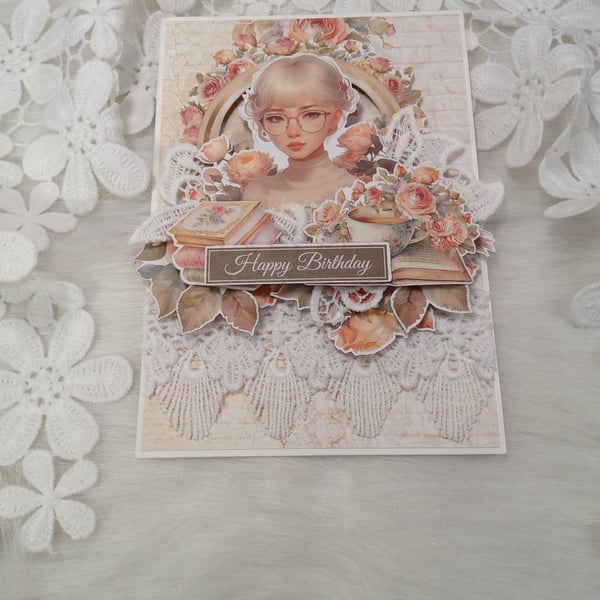 Handmade Birthday Card Elegant Lace Card. Vintage Card for her. (205)