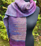 Handwoven Wool & Silk Scarf with Clasped Weft in Purple, Blue & Gold