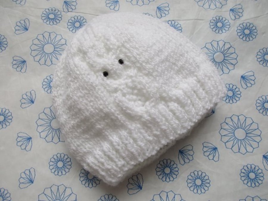 3-6mths White Owl Beanie