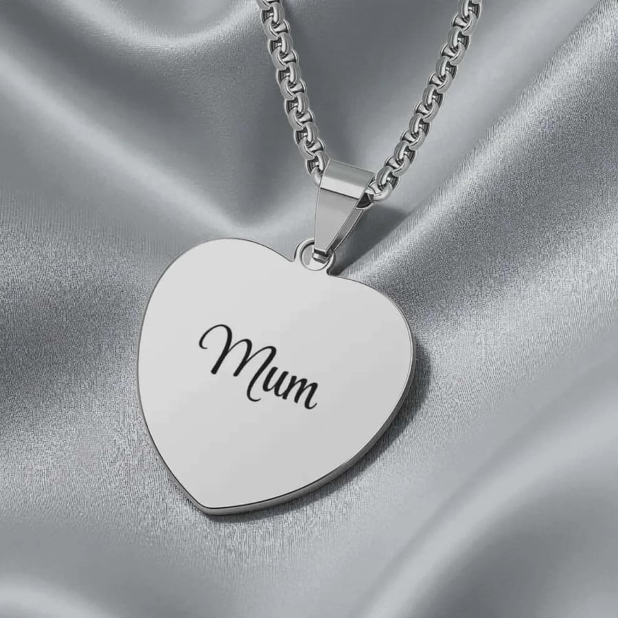 Mum Heart Pendant ,Silver Heart Necklace , Personalised Gift , Mom Gift