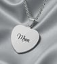 Mum Heart Pendant ,Silver Heart Necklace , Personalised Gift , Mom Gift
