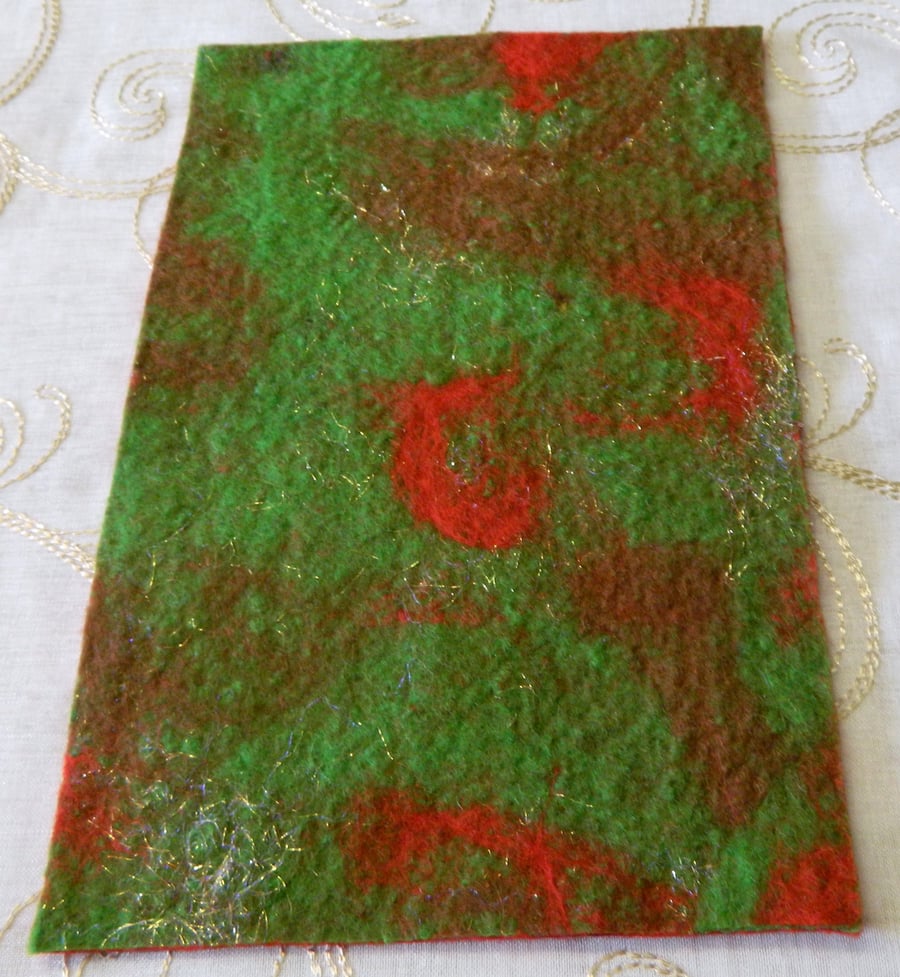 Handmade Felt Fabric Piece for Christmas Craft Red Green Gold Wet Felted