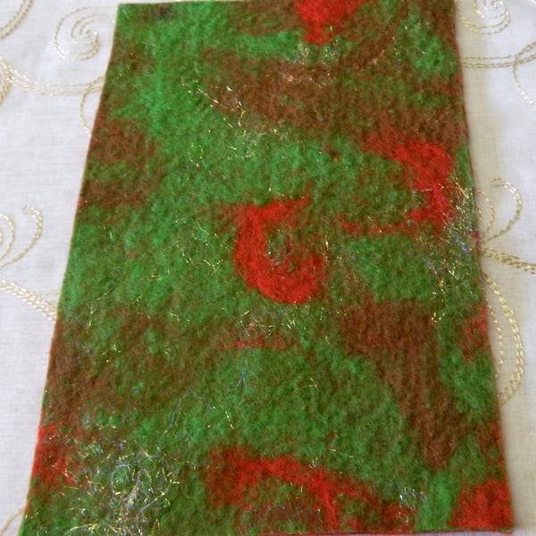 Handmade Felt Fabric Piece for Christmas Craft Red Green Gold Wet Felted