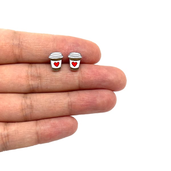 Tiny Love Latte Coffee Stud Earrings - Handmade