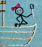 A funny embroidery wall hanging hoop, sailing themed selfie on a boat design fun - Image 4