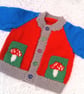 Child's Multi Coloured Cardigan with a Cute Mushroom Design Pocket, Custom Make