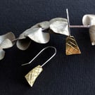 Brass and sterling silver drop stud earring. Brass jewellery.