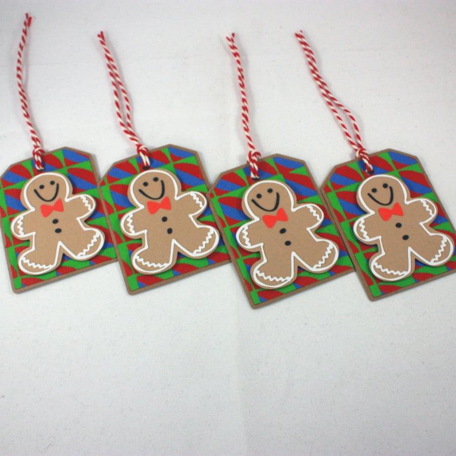 Handmade Christmas gift tags - gingerbread men (pack of 4)
