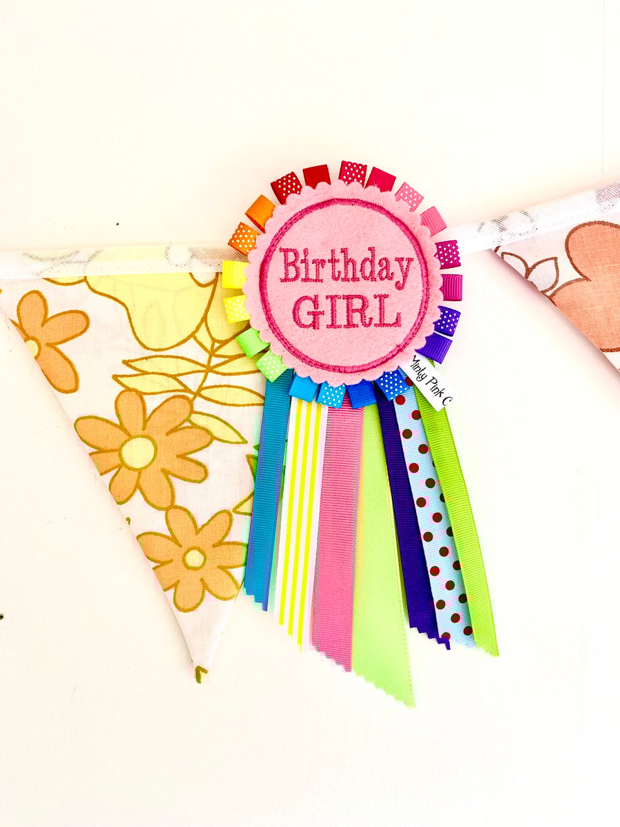 Birthday Girl Badge Birthday Luxury Ribbon Rainbow Badge Rosette 