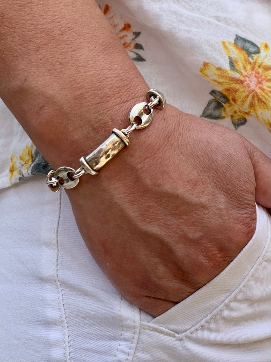 Silver Plated Link Bracelet, Chunky Boho Bracelet For Women