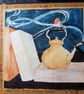 Robin perched on a teapot amongst books original art - Image 5